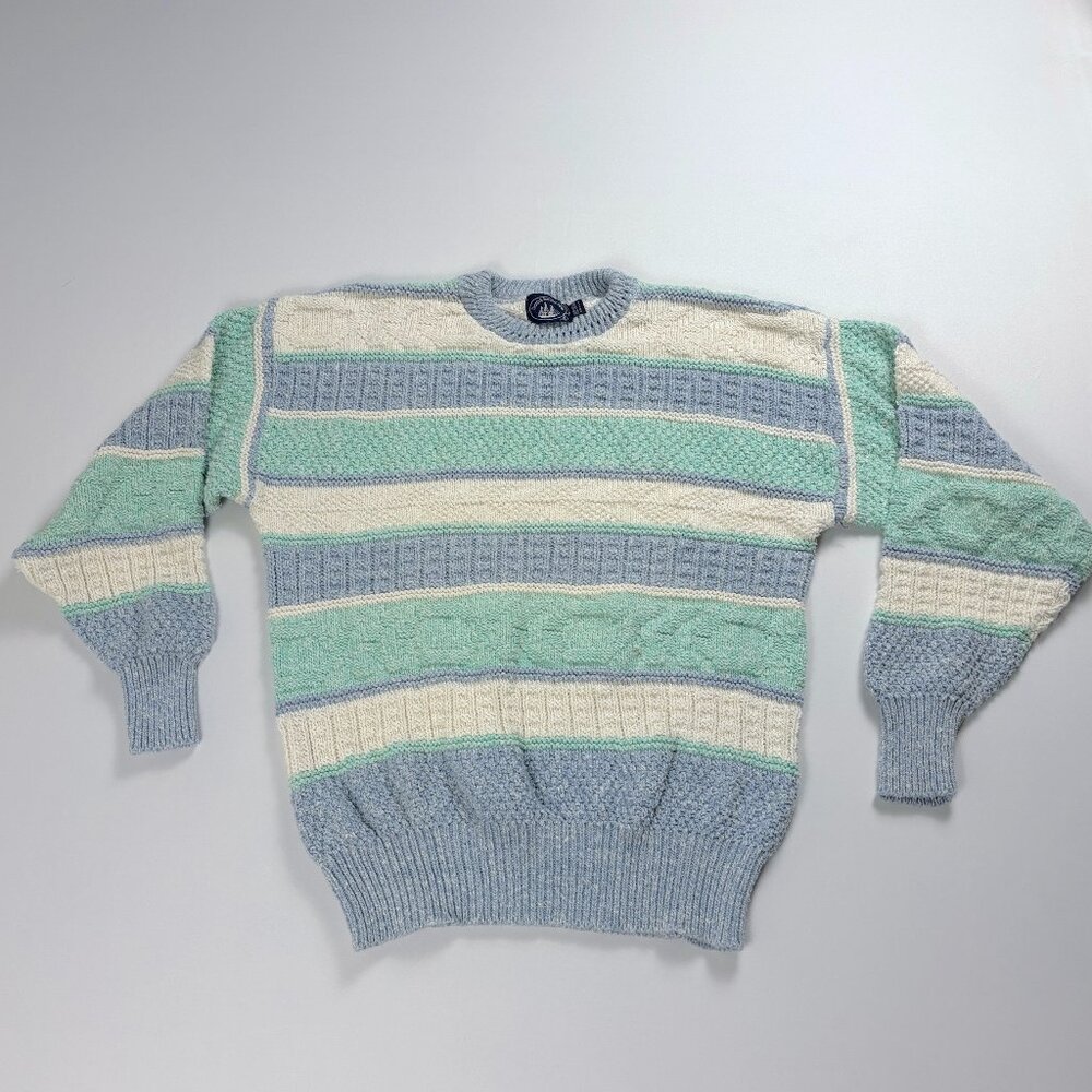 Vintage Boathouse Row Womens Crewneck Knit Sweater Striped Sz L Cotton Pastel